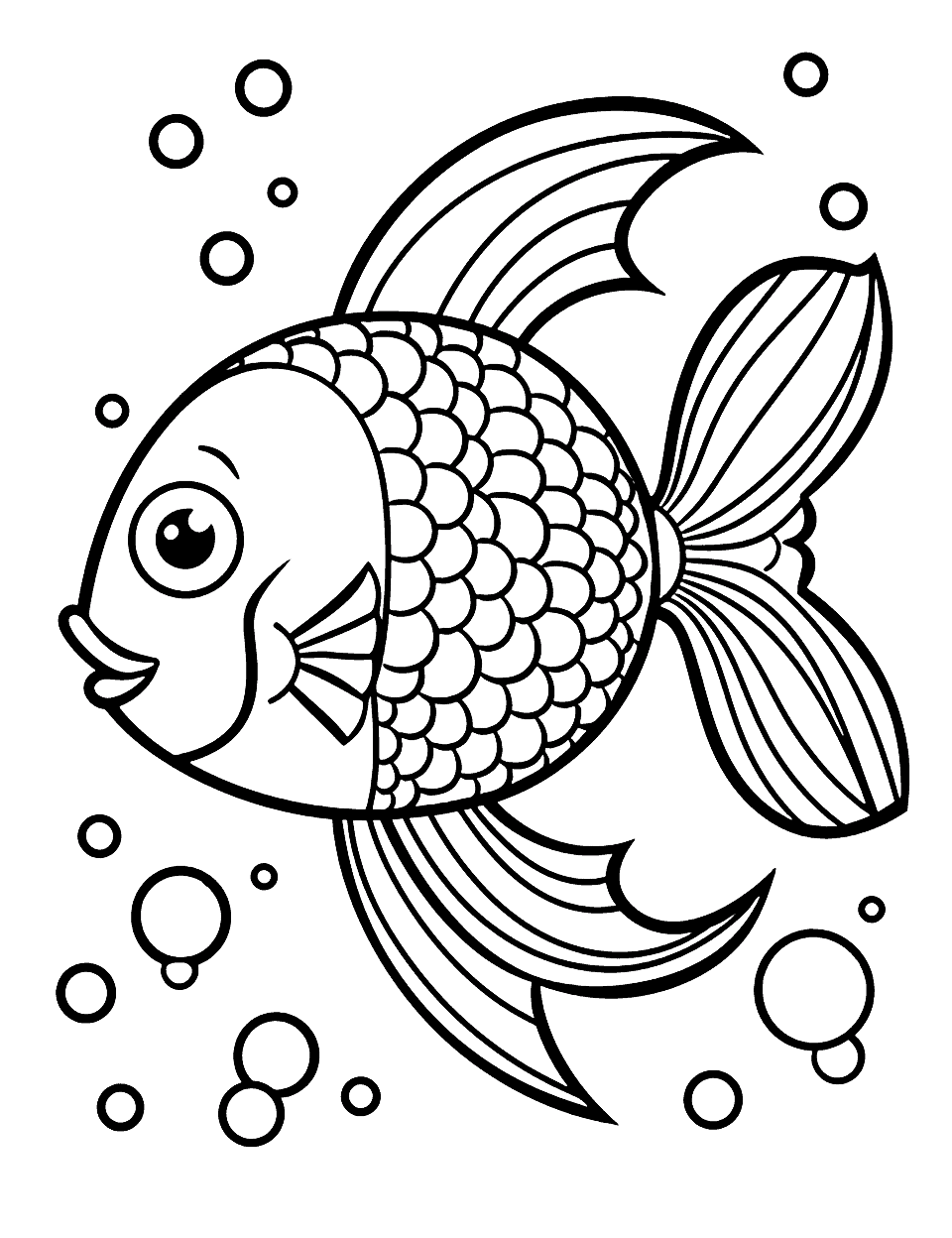 Whimsical Fish Designs Coloring Page - Abstract fish design with swirls, and stripes for kids to color.