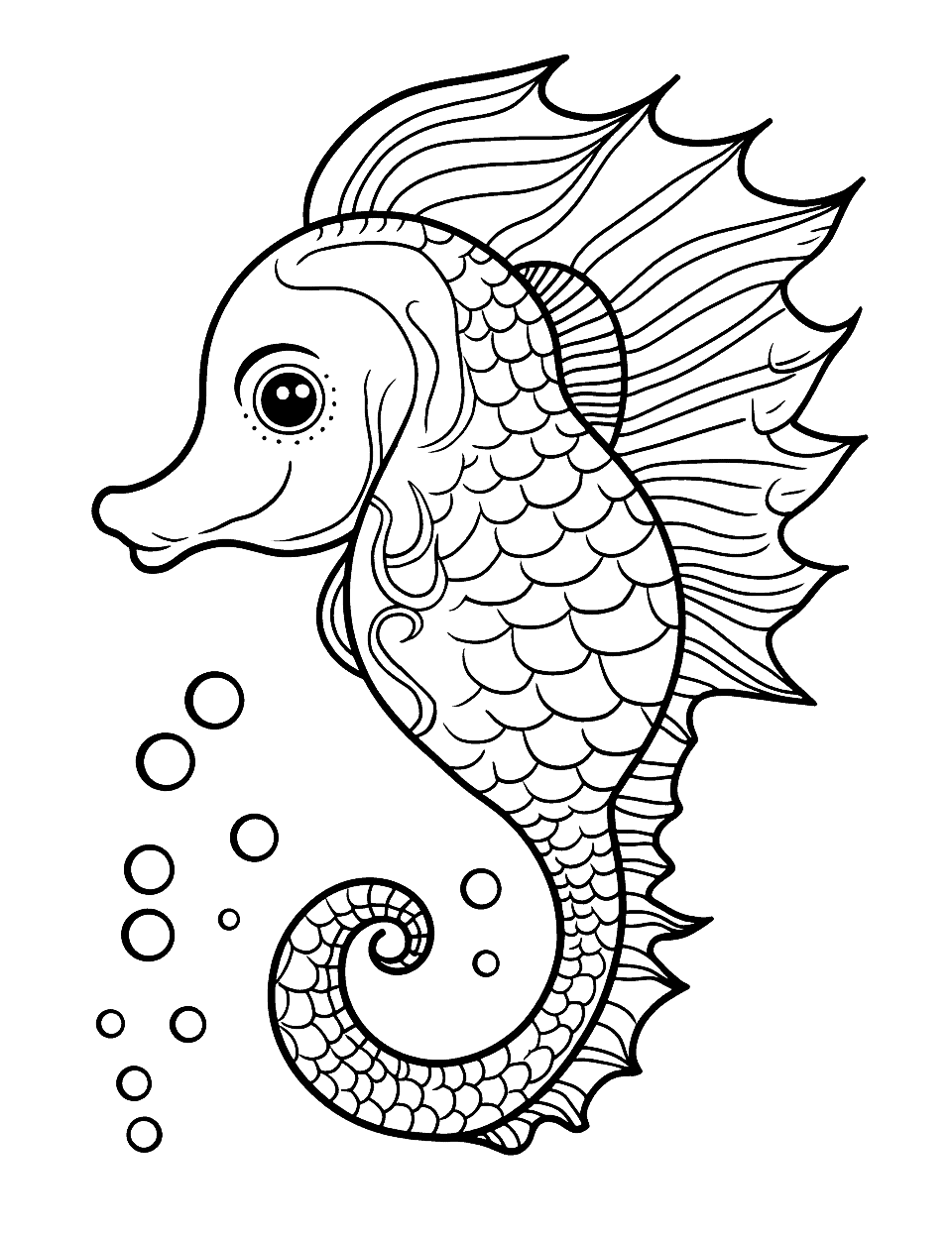 Detailed Seahorse Dream Fish Coloring Page - A detailed drawing of a seahorse showcasing its intricate patterns.