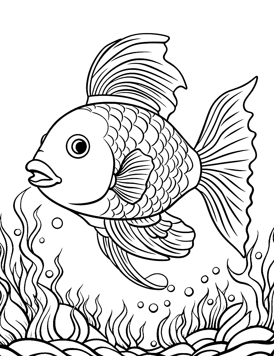 Safari Fish Adventure Coloring Page - An exotic fish exploring underwater.