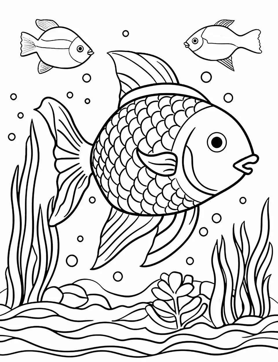 Oasis Fish Coloring Page - Fish enjoying a cool oasis in a river.