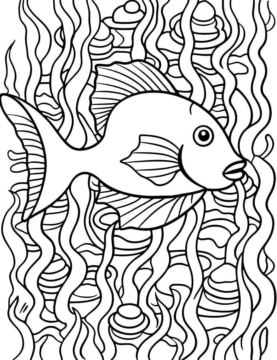 Maze of Coral and Fish Coloring Page - A maze made of coral structures, with a fish guiding the way. Maze of Coral and Fish Coloring Page - A maze made of coral structures, with a fish guiding the way.