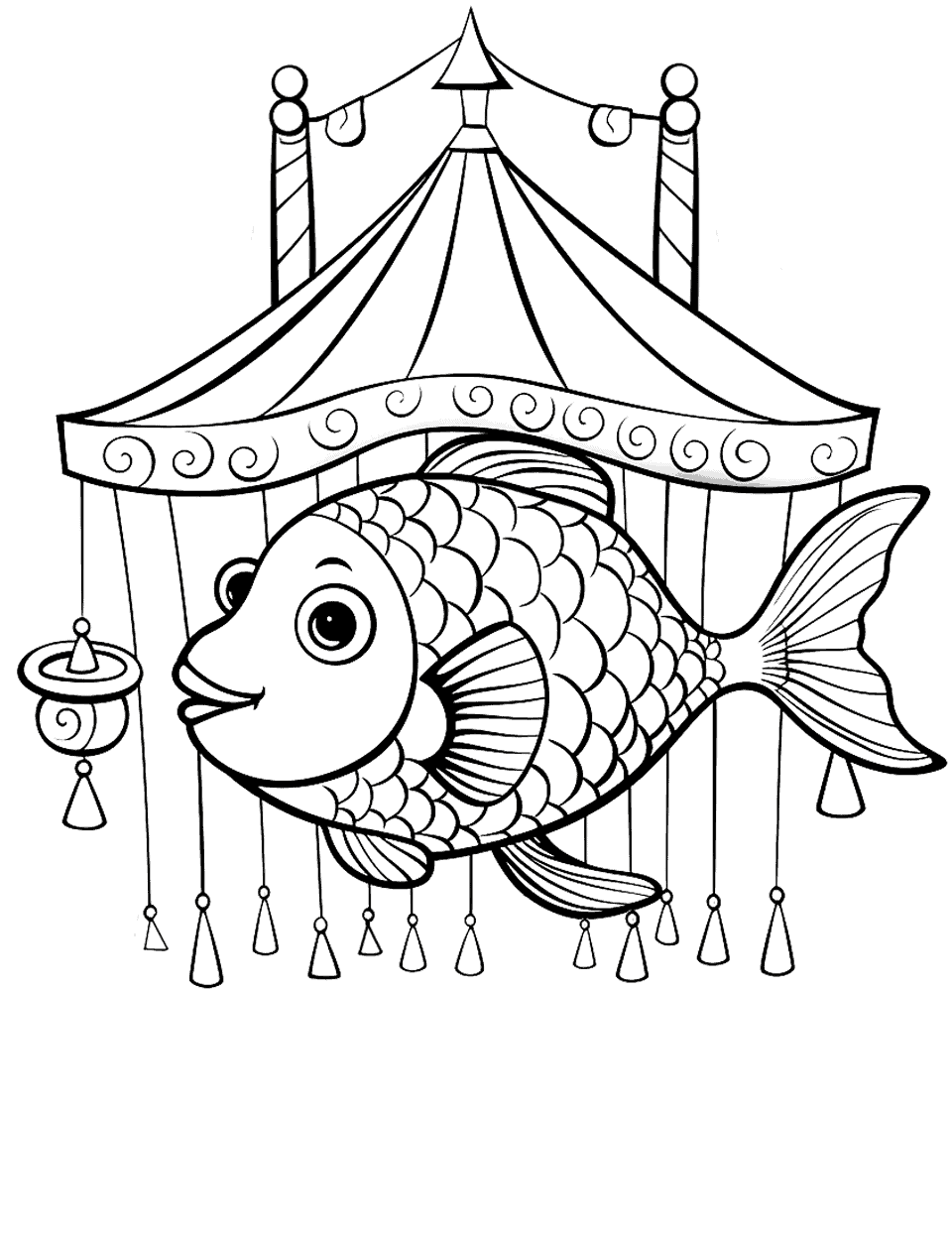 Fishy Carnival Fun Coloring Page - Fish enjoying carnival rides.