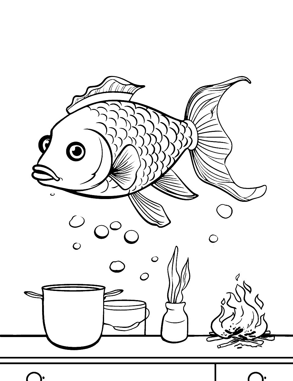 cooked fish coloring page