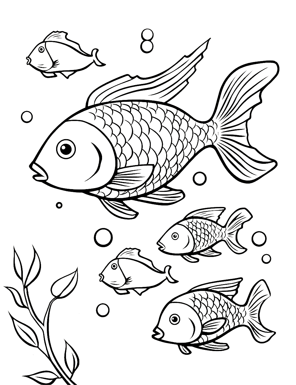 Freshwater Fish Expedition Coloring Page - Various freshwater fish swimming together.