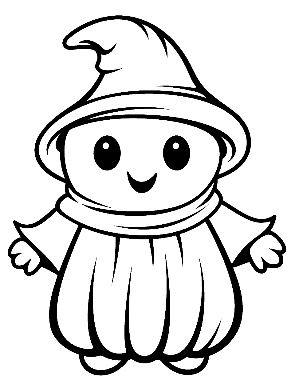 Kawaii Halloween Ghost Coloring Page - A simple and cute ghost in the Kawaii style, perfect for young children to color.