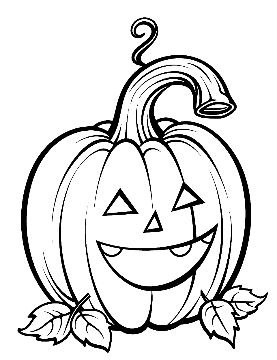 Large Halloween Pumpkin Coloring Page - A big, cheerful pumpkin taking up most of the page, perfect for younger children or those with motor skill difficulties.