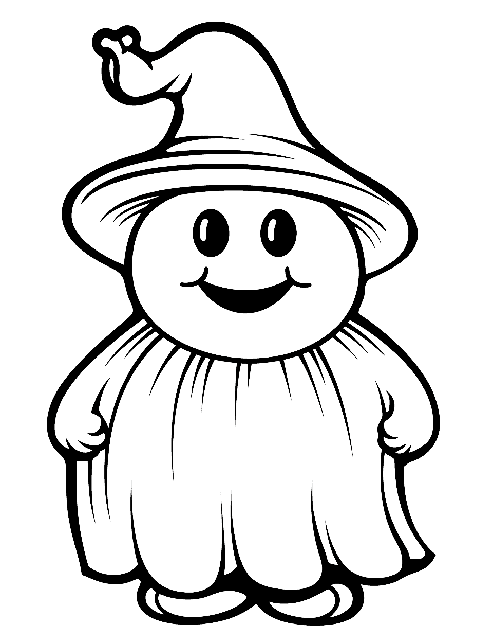 Toddler-Friendly Ghost Halloween Coloring Page - A cute and friendly ghost, perfect for toddlers to color with their favorite crayons.