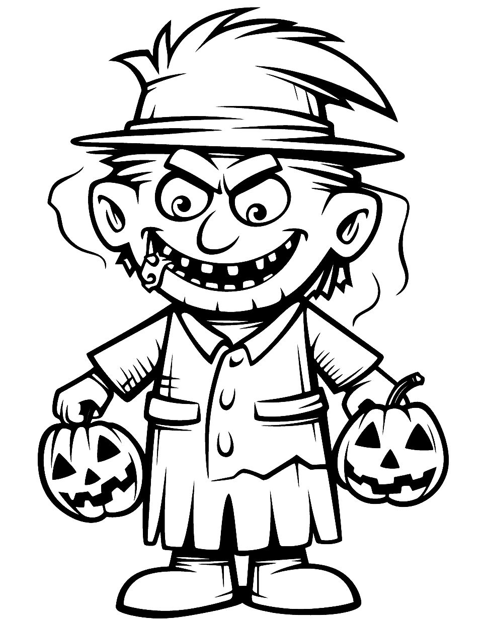 Funny Frankenstein Coloring Page - A comical image of Frankenstein’s monster with exaggerated features, perfect for kids who like their Halloween more fun than scary.