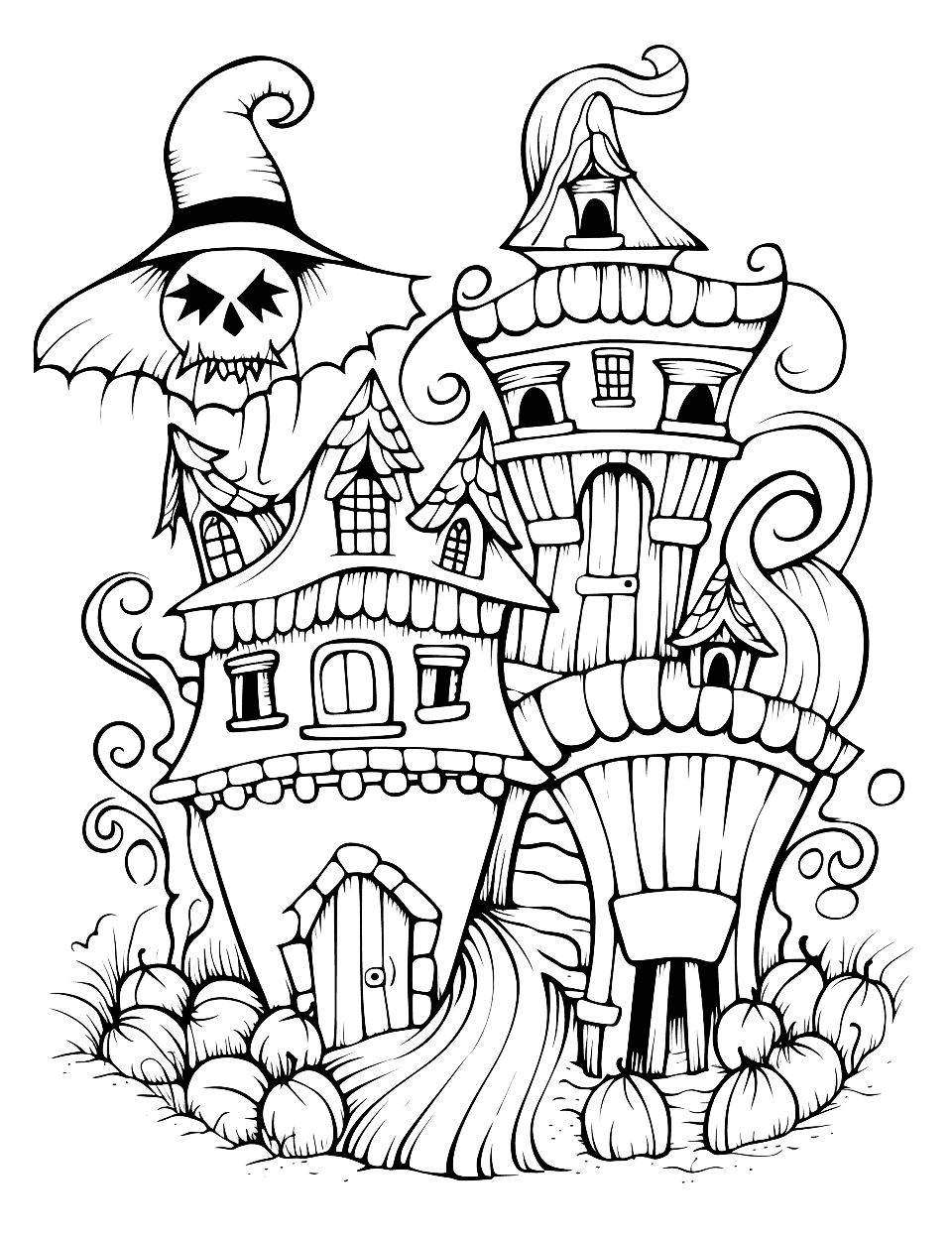 Nightmare Before Christmas Town Halloween Coloring Page - The iconic town from the beloved movie filled with details that will delight fans.