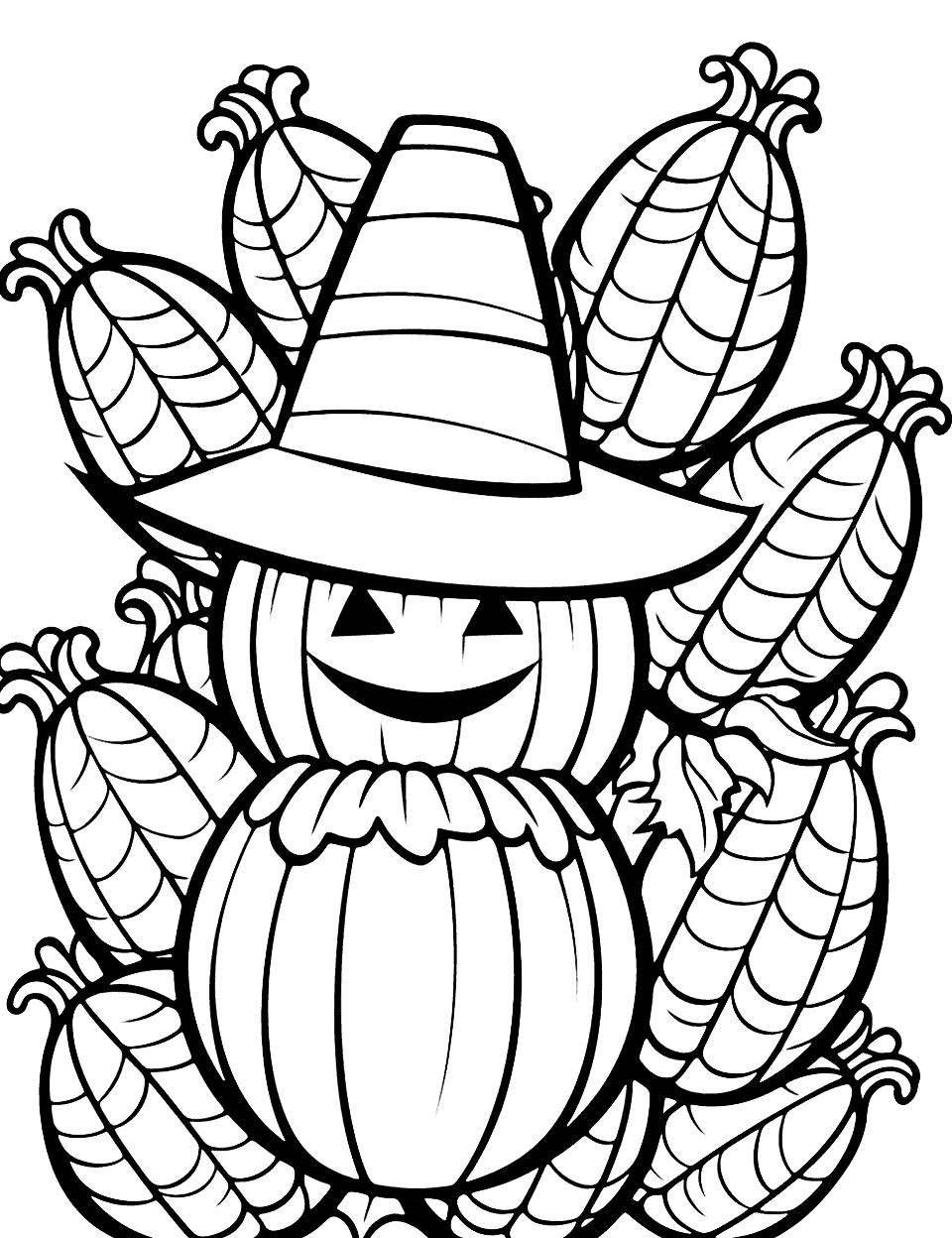 Candy Corn Galore Halloween Coloring Page - A page filled with candy corn pieces, perfect for a lesson on patterns and color repetition.