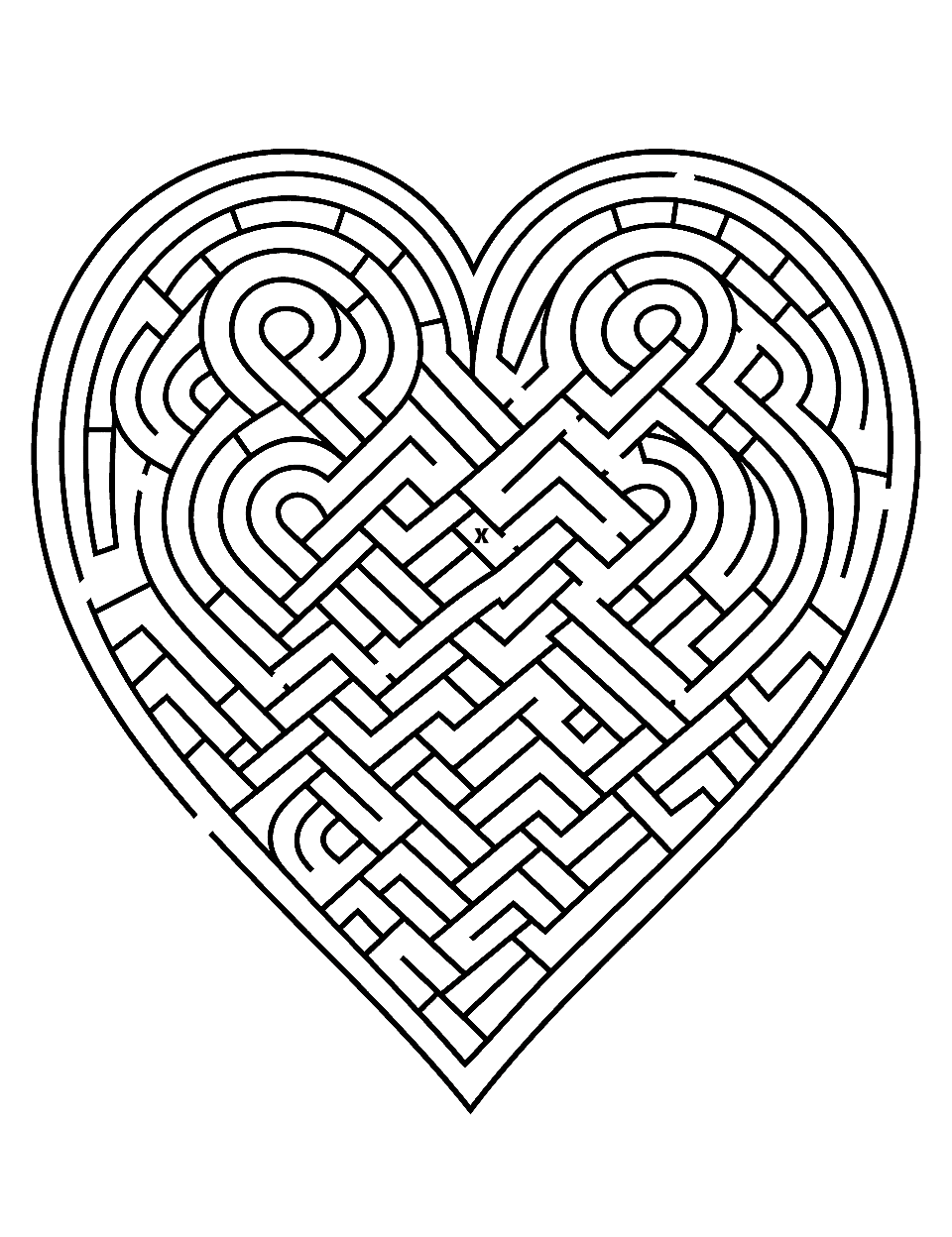 Heart Maze Coloring Page - A fun maze in the shape of a heart.