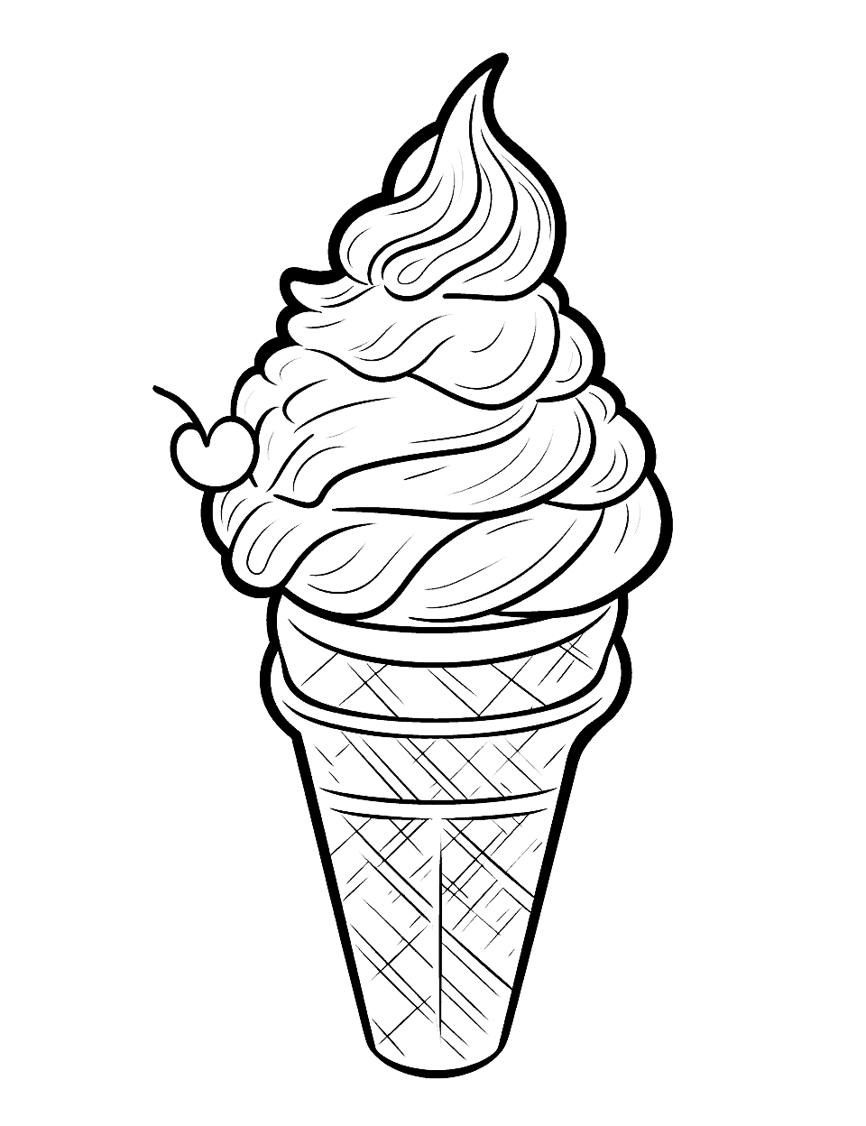 Ice Cream Dream Coloring Page - A simple and big image of ice cream suitable for preschool coloring.