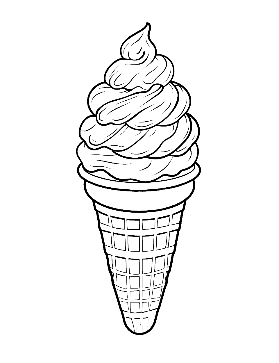 Ice Cream Tower Coloring Page - A towering ice cream cone with scoops of many colors.