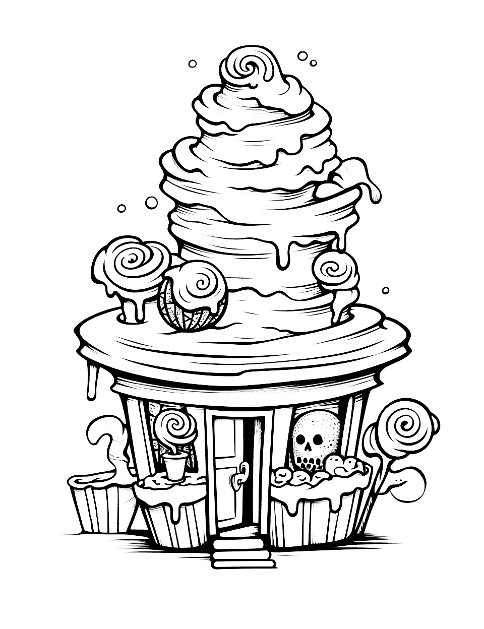 Haunted Ice Cream House Coloring Page - A Halloween-inspired spooky ice cream parlor.