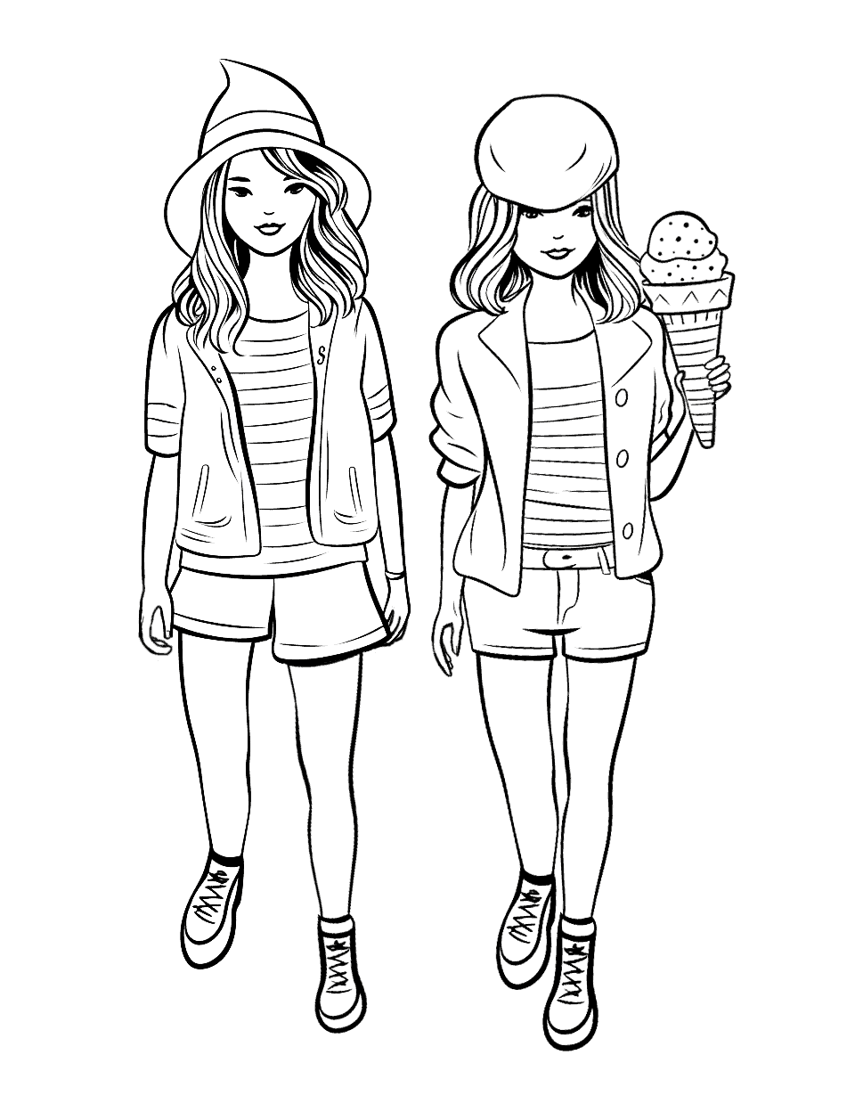 Ice Cream Fashion Show Coloring Page - Models showcasing ice cream-inspired outfits.