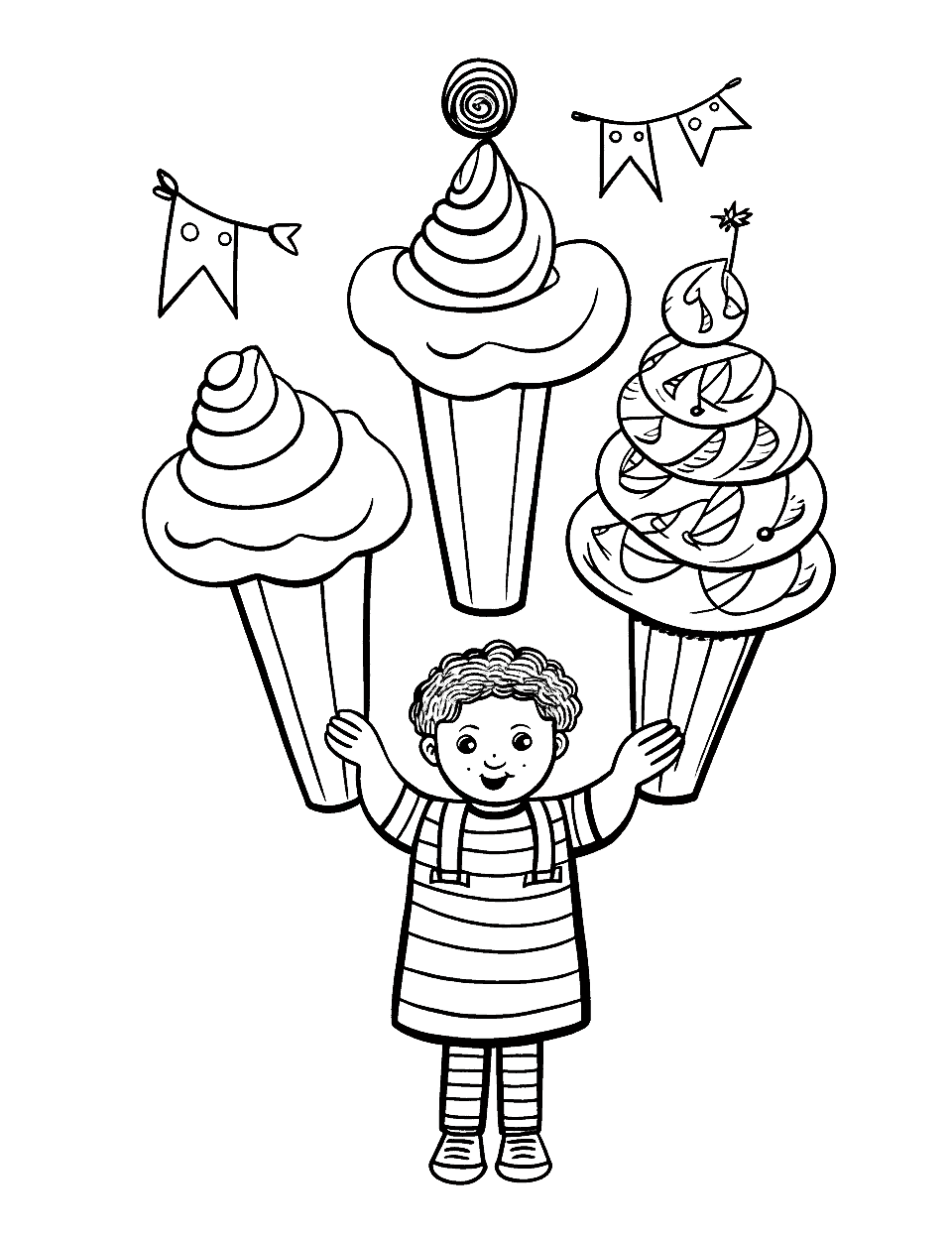 Circus Ice Cream Coloring Page - A circus scene with juggling ice cream