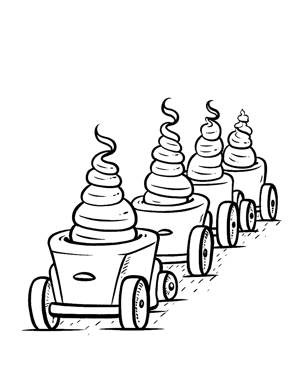 Ice Cream Cars Coloring Page - Cars shaped like ice creams racing.