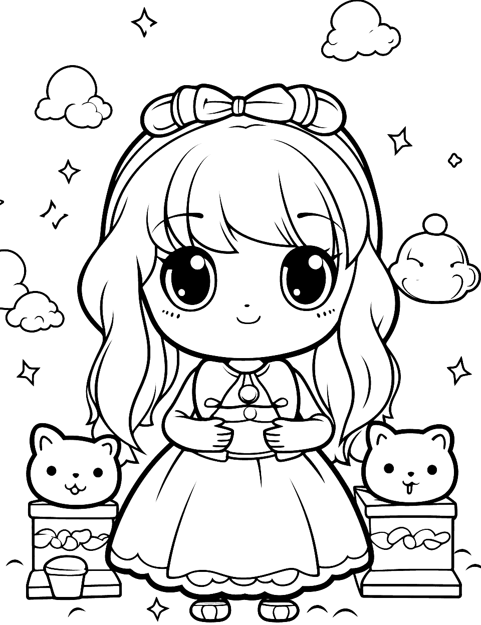 Anime Princess in Kawaii style Coloring Page - A beautiful anime princess in a Kawaii style.