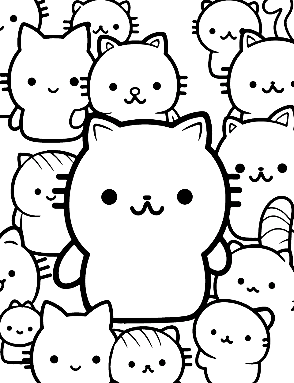 Easy Kawaii Animal Doodle Coloring Page - An easy doodle for beginners featuring a cat.
