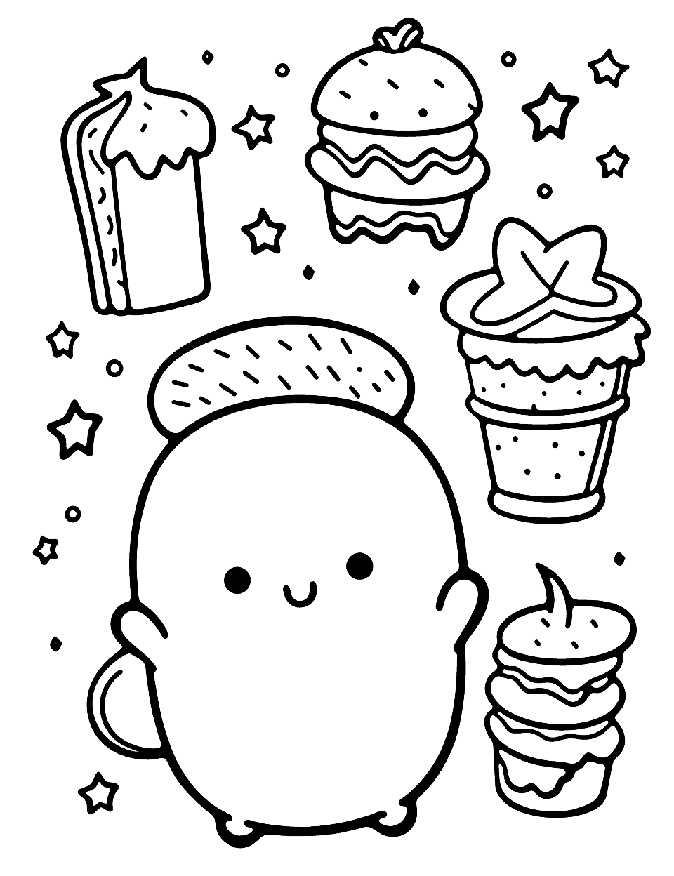 Kawaii Sweets Doodle: FREE Coloring Page (Printalbe PDF)