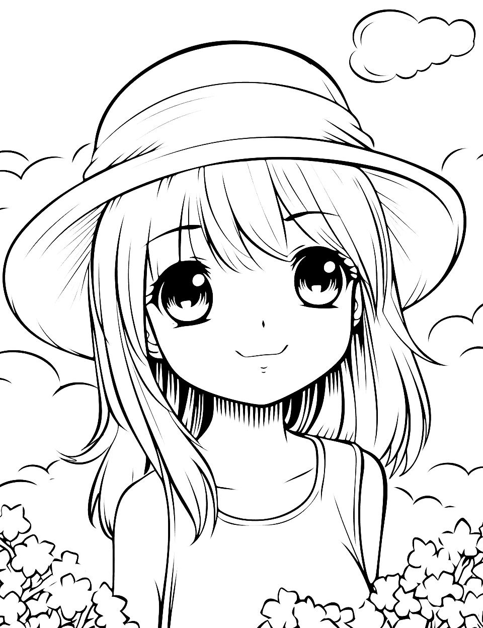 Anime Girl's Sweet Summer Kawaii Coloring Page - An Anime girl enjoying a sweet summer.