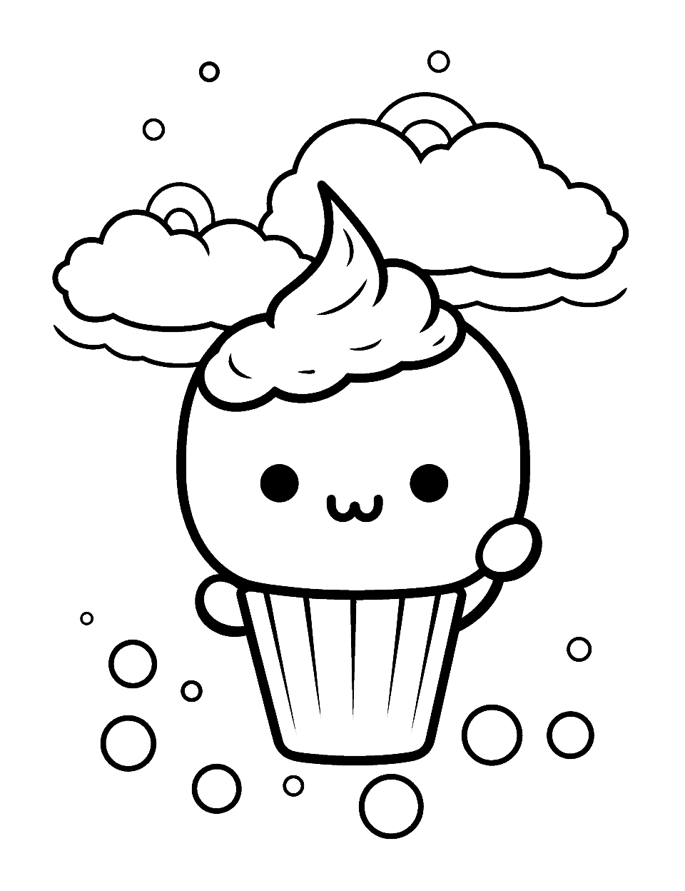 The Adorable Ice Cream Sundae Kawaii Coloring Page - A tall, yummy sundae with a cute face.