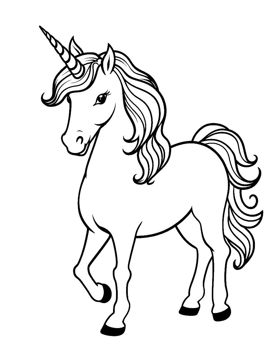 Simple Unicorn Coloring Page - A simplistic unicorn outline, perfect for younger kids just starting to color.