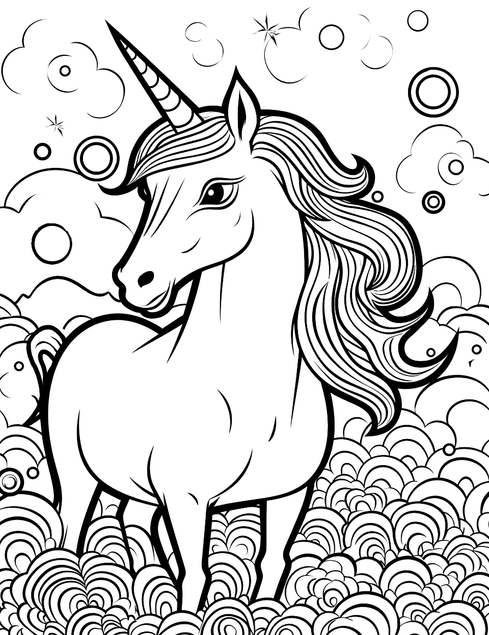 Unicorn and Pop Art Coloring Page - A unicorn design inspired by pop art, with bold colors and patterns.