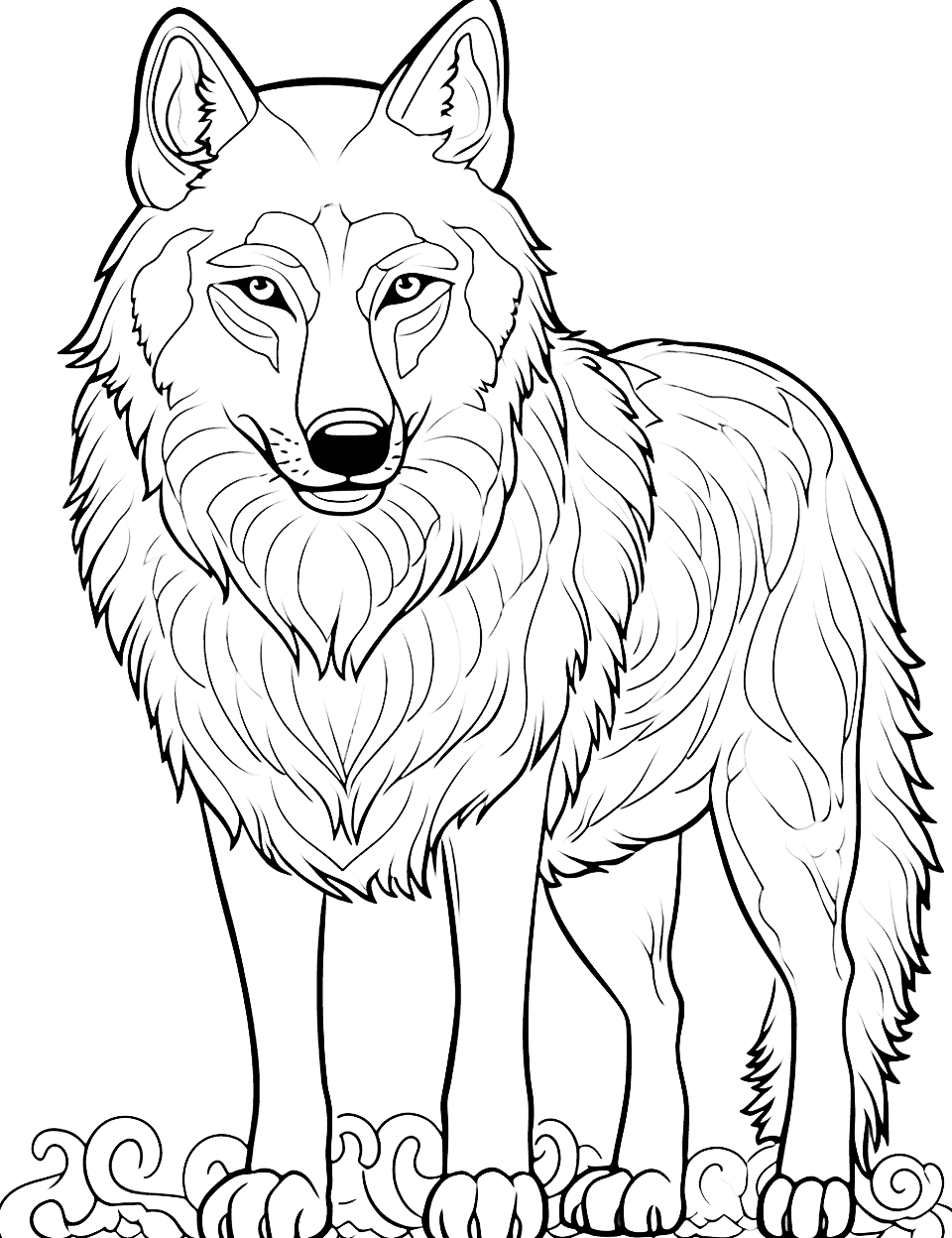 Art Nouveau Wolf Coloring Page - A wolf design inspired by Art Nouveau, with flowing lines and floral motifs.