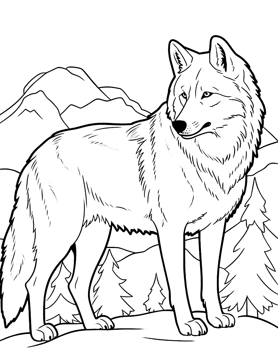 Winter's Gray Wolf Coloring Page - A gray wolf against a snowy backdrop.