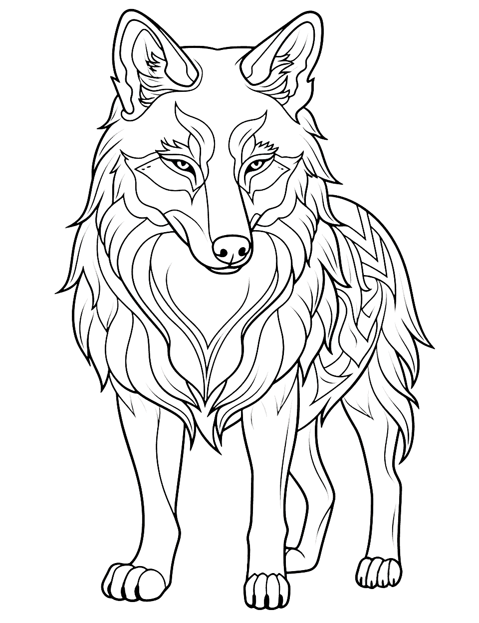 Creative Wolf Drawing Coloring Page - A mix of geometric and freeform lines to create a unique wolf design.