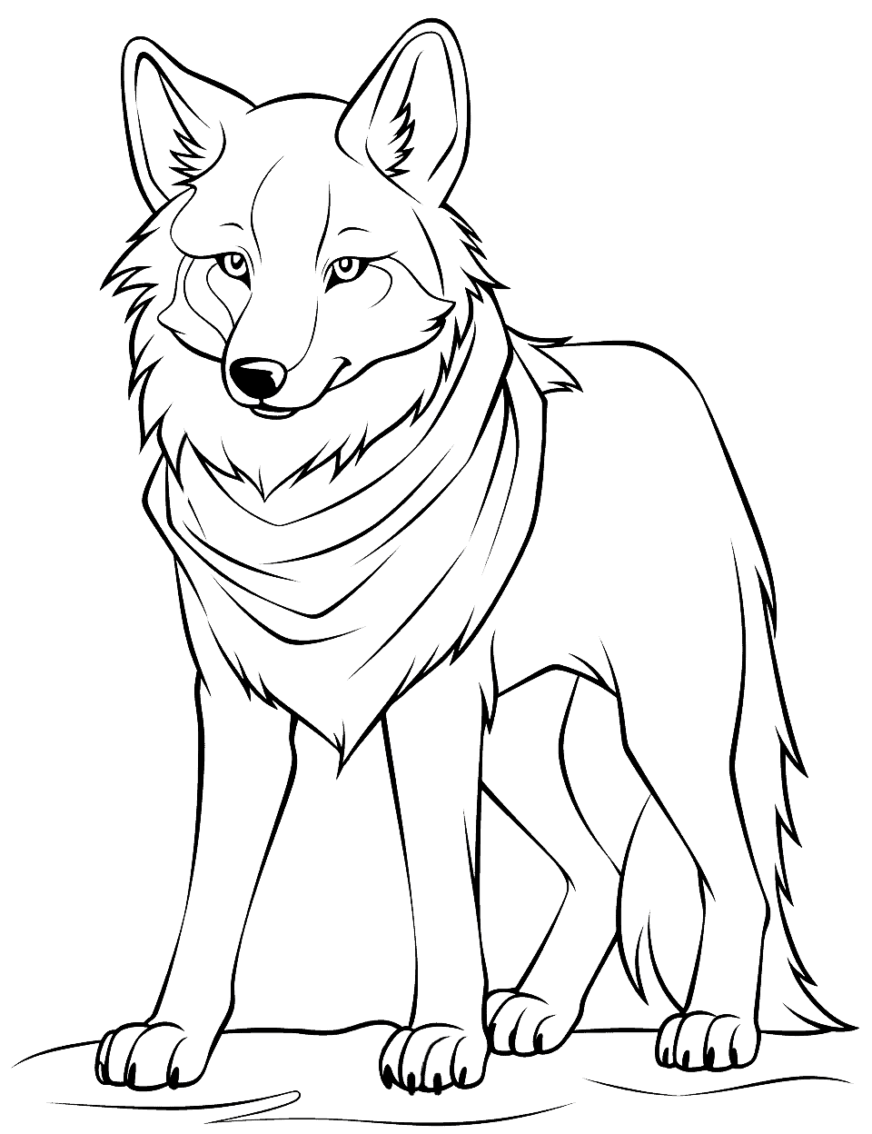 Anime Wolf Hero Coloring Page - An anime-style wolf with a determined look, possibly with a scarf.