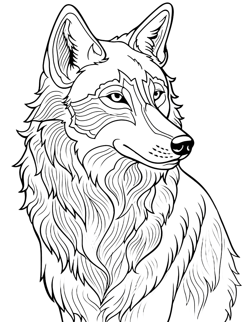 Mystical Wolf Spirit Coloring Page - A translucent wolf appearing as a guardian spirit.