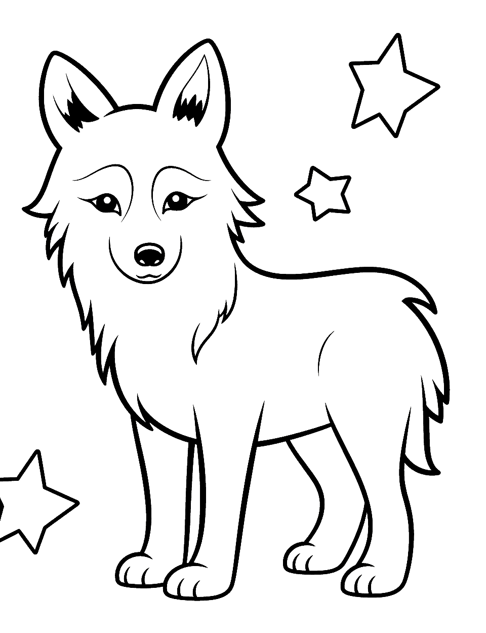 Kawaii Wolf Coloring Page - A kawaii wolf standing looking cute.