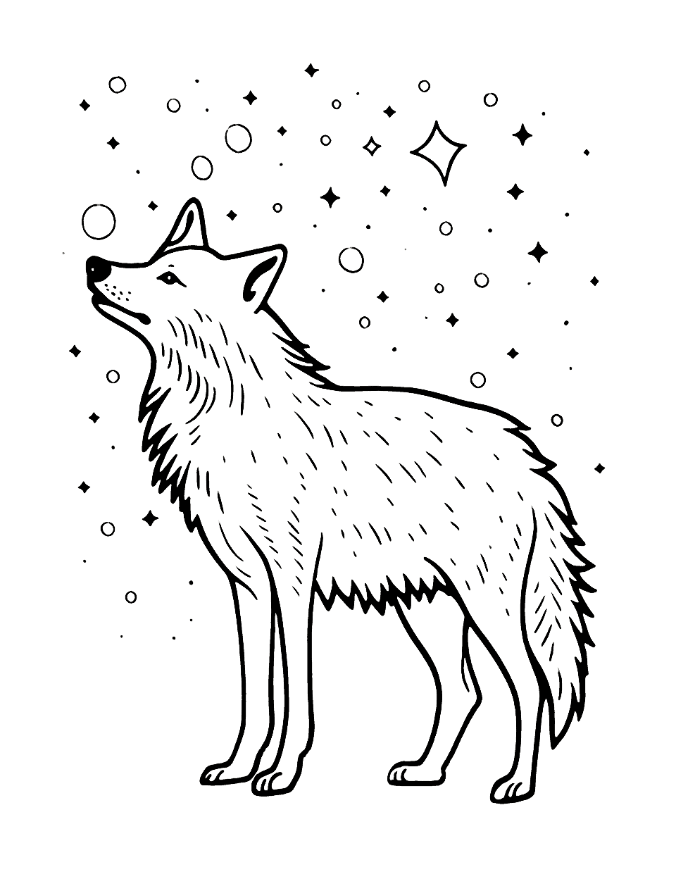 Wolf and Constellations Coloring Page - A wolf silhouette filled with constellations from the night sky.
