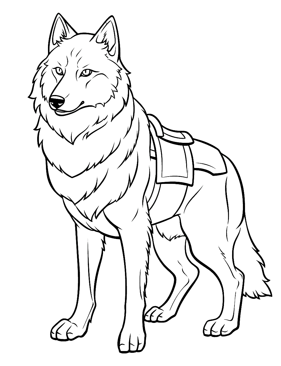 Wolf in Armor Coloring Page - A valiant wolf wearing medieval armor.