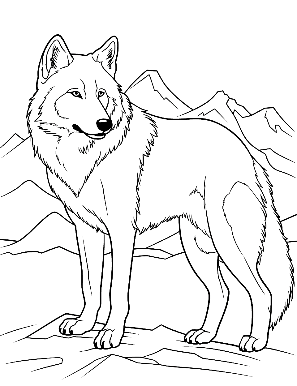 Arctic Snow Wolf Coloring Page - A white wolf blending in with snowy surroundings.