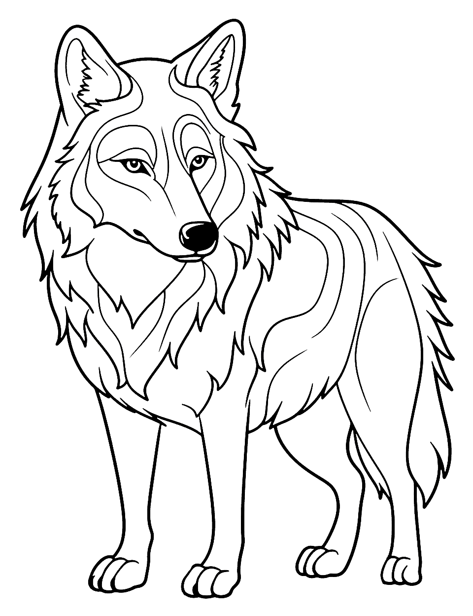 Wolf Clipart Coloring Page - A wolf drawn with simple lines and shapes.