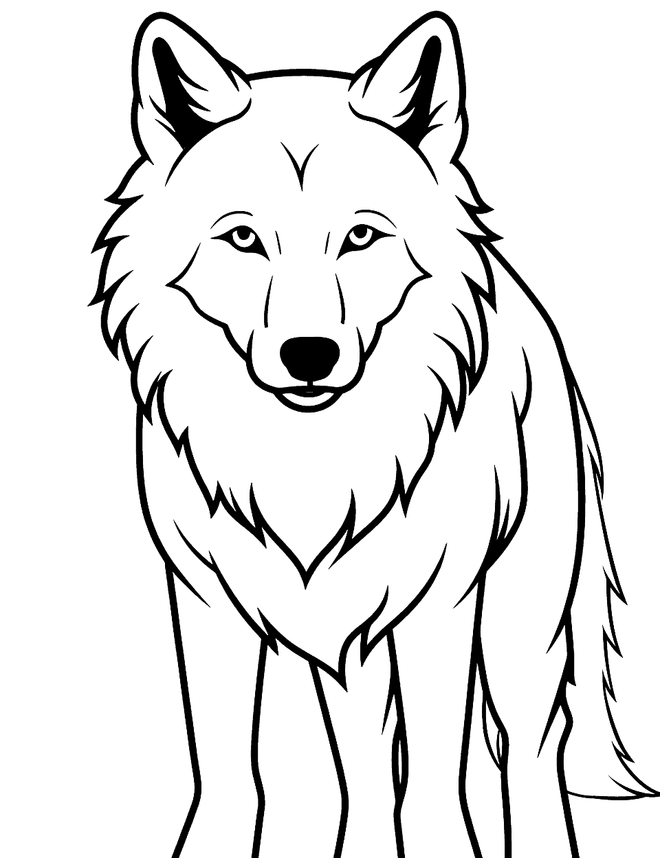 Easy Wolf Sketch Coloring Page - A simple and easy-to-color drawing of a wolf’s face, perfect for beginners.