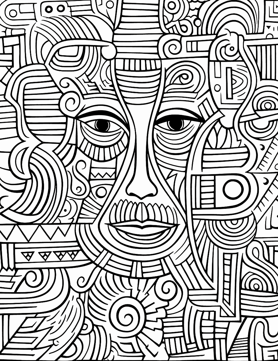 Abstract Wonder Adult Coloring Page - Irregular shapes and patterns forming a cohesive design.