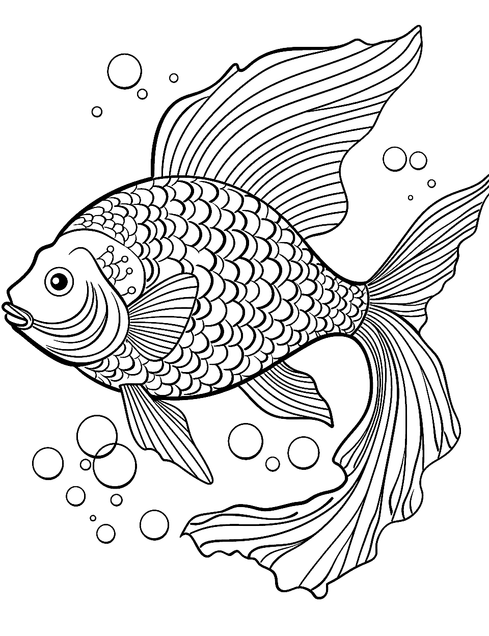 Fish's Patterned Fins Adult Coloring Page - A fish displays its beautiful fin patterns.