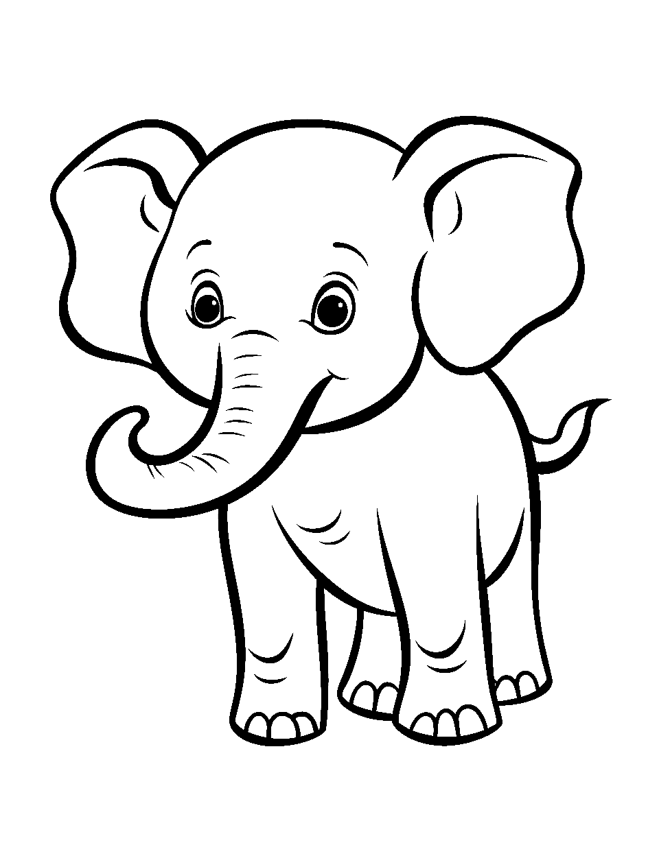 Cute Elephant Sitting Coloring Page - A cute baby elephant standing.