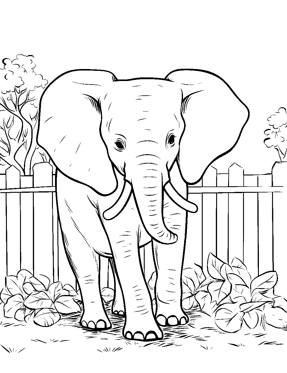 Day of an Elephant Coloring Page - An elephant with a simple background setting.