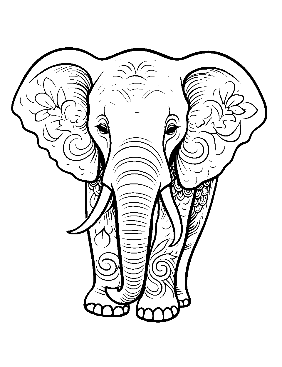 Patterns of the Wild Coloring Page - An elephant covered in beautiful natural patterns.