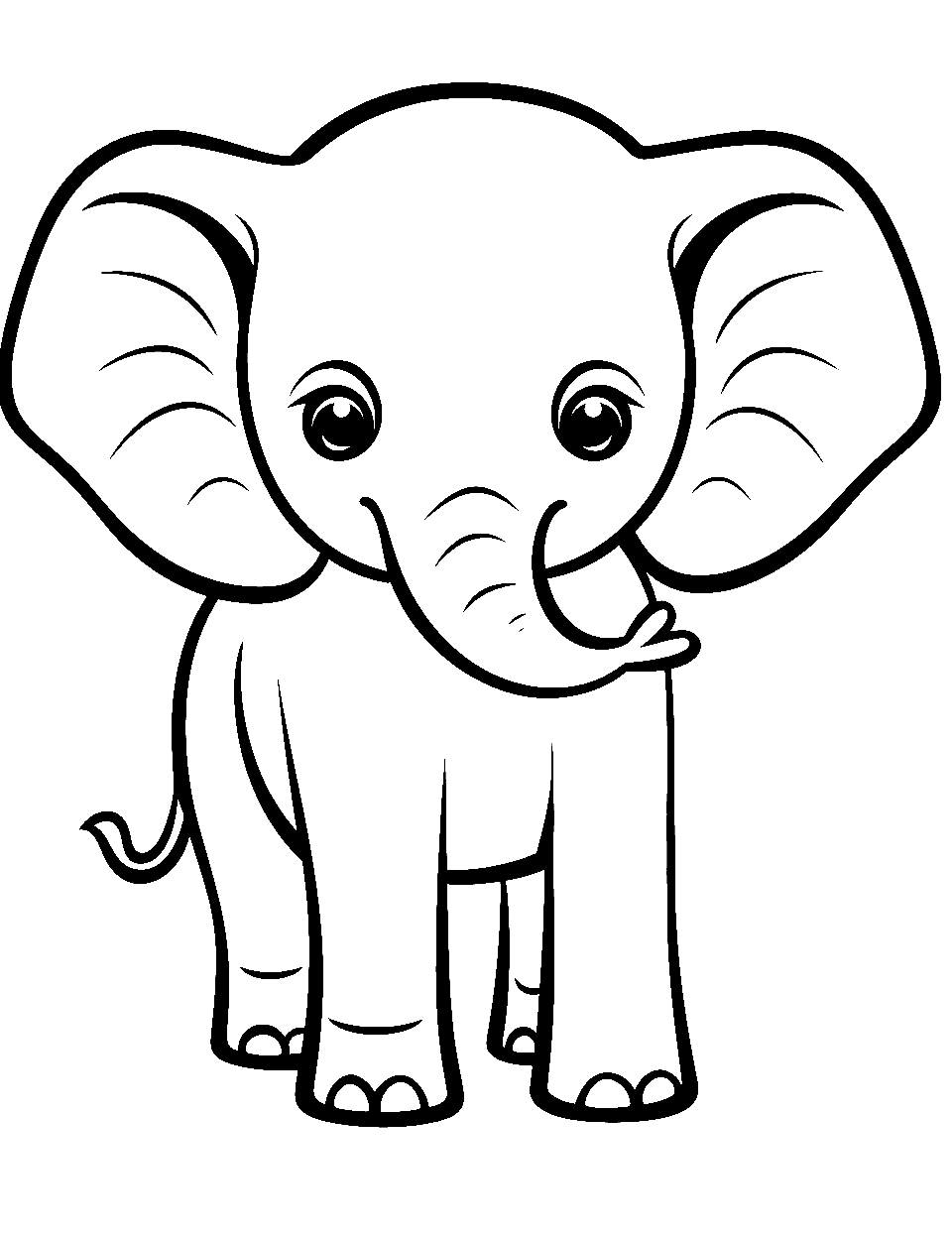 Kawaii Elephant with Big Eyes Coloring Page - An elephant drawn in a kawaii style with a round body and oversized sparkly eyes.