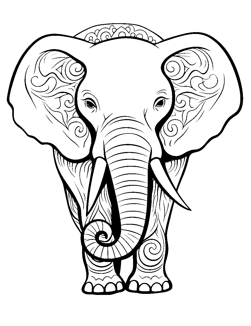 Elephant Scene Coloring Page - A scene showing an elephant’s profile with intricate patterns.
