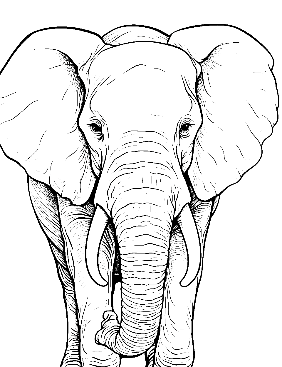 Elephant Head Close-up Coloring Page - A zoomed-in view of an elephant’s head with expressive eyes.