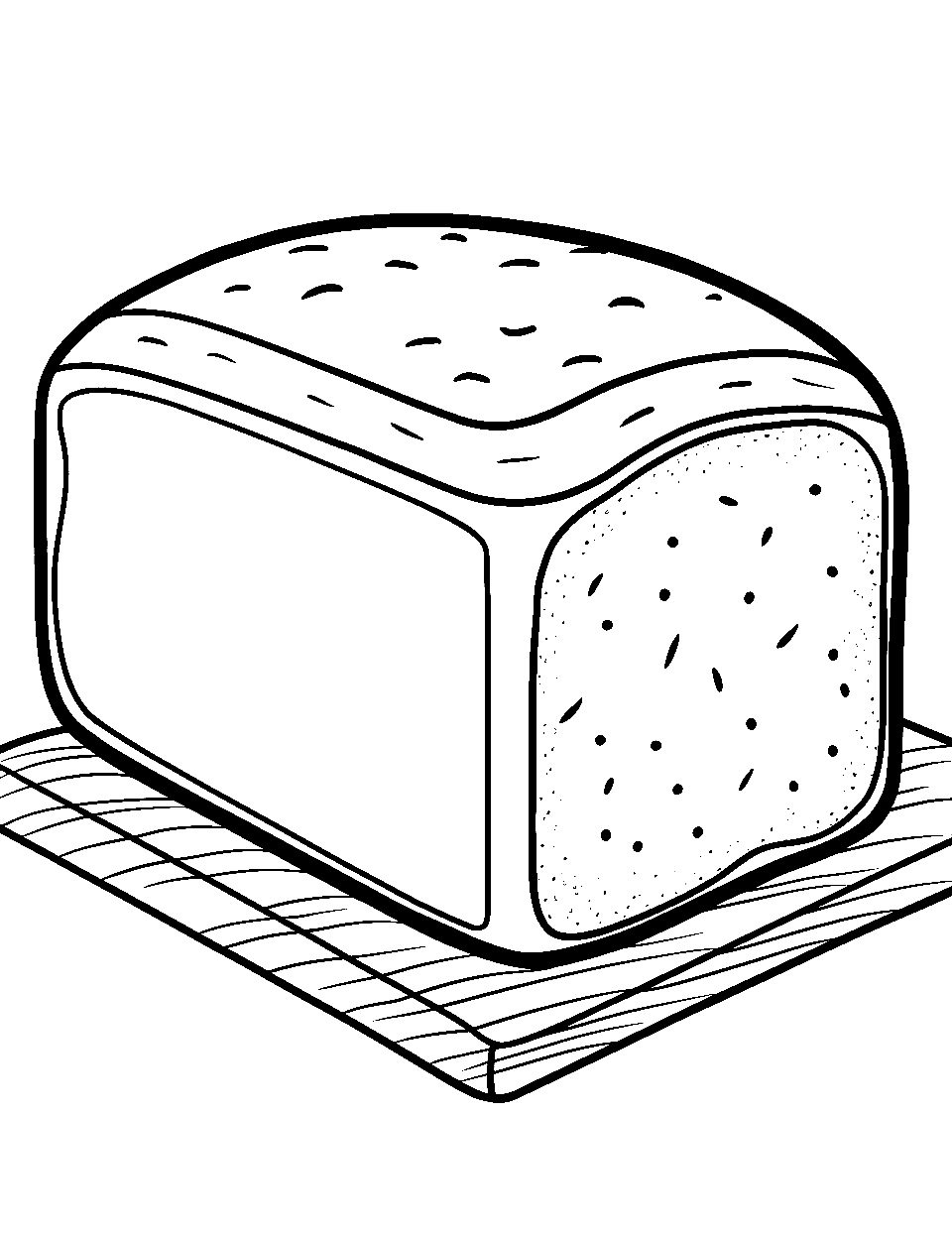 Simple Bread Loaf Food Coloring Page - A basic loaf of bread placed on a cutting board.