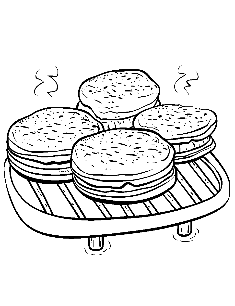 Beef BBQ Grill Food Coloring Page - Grilled beef steaks sizzling on a barbeque grill.