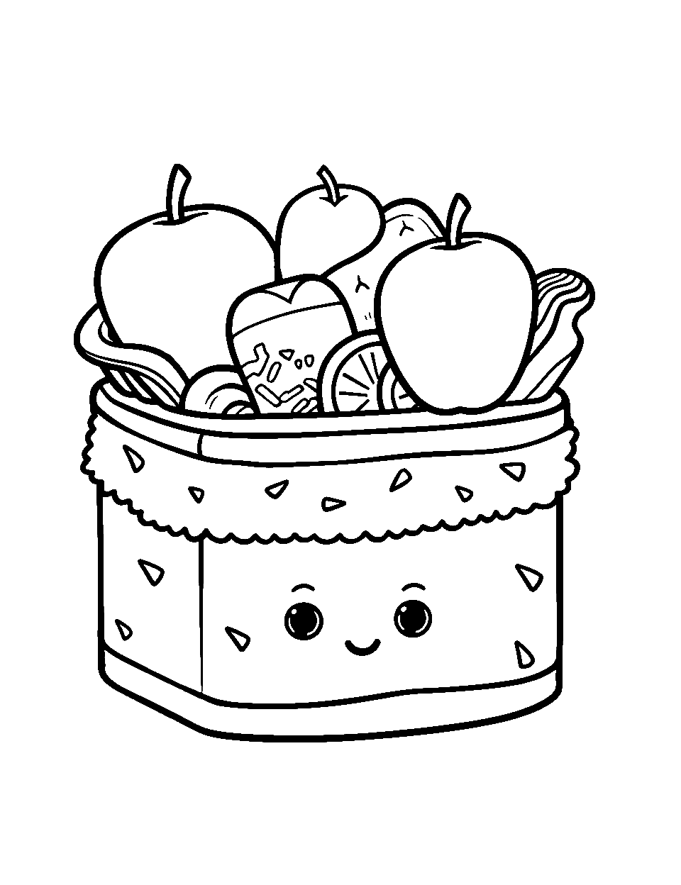 Cute Lunchbox Surprise Coloring Page - A cute-looking open lunchbox with a bunch of food inside.